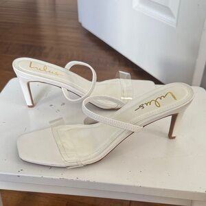 Lulu's White Heeled Sandals with Clear Straps